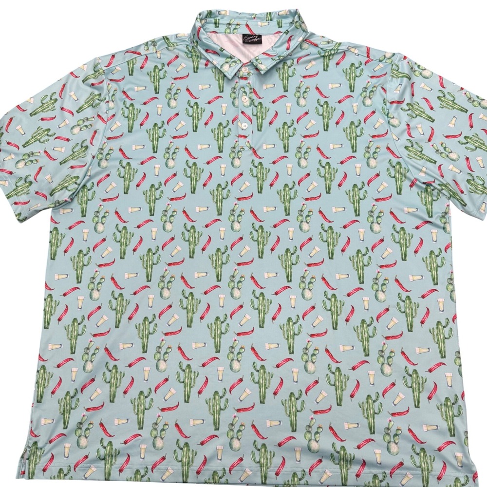 Sunday Swagger Polo Shirt Mens 4XL Blue Cactus Chili Tequila Golf Performance